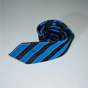 Tommy Hilfiger Blue and Black Striped Silk Tie